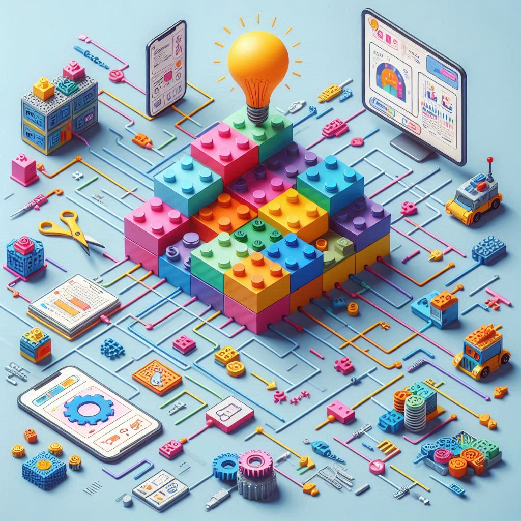 shows lego blocks being grouped together and connected to explain automation visually