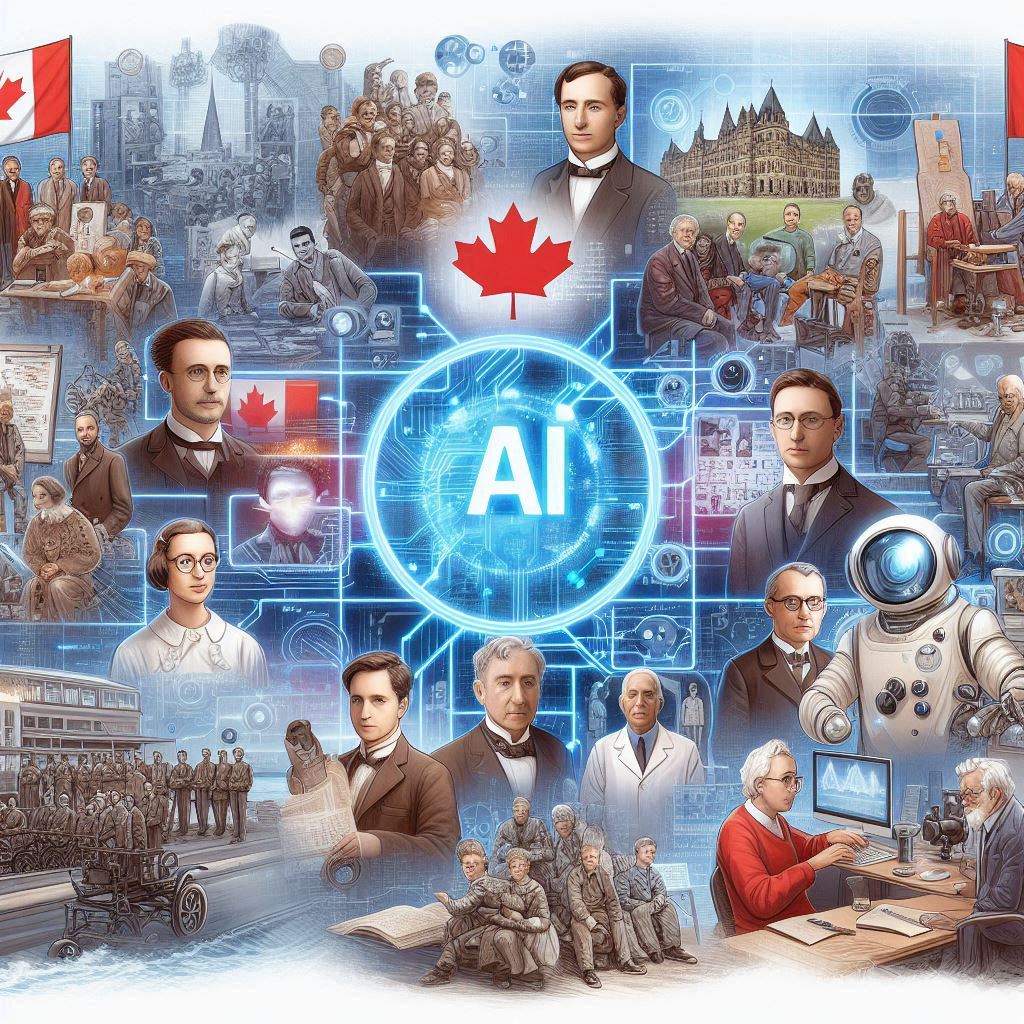 Image of Canadian historical figures representing the history of AI in Canada
